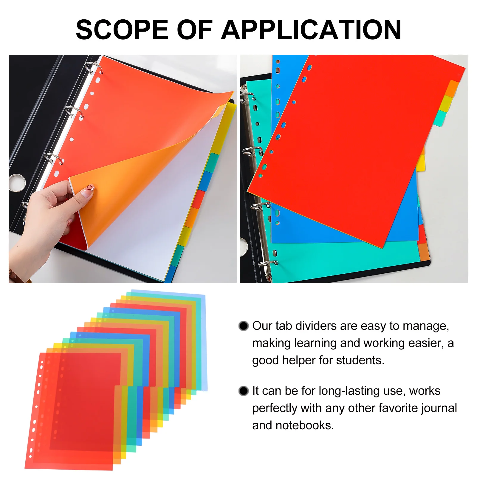 1 set Index Page Dividers Plastic Colored A4 11Holes Detachable Tabs Binder Notebook Organizer With Writable Pages index divider