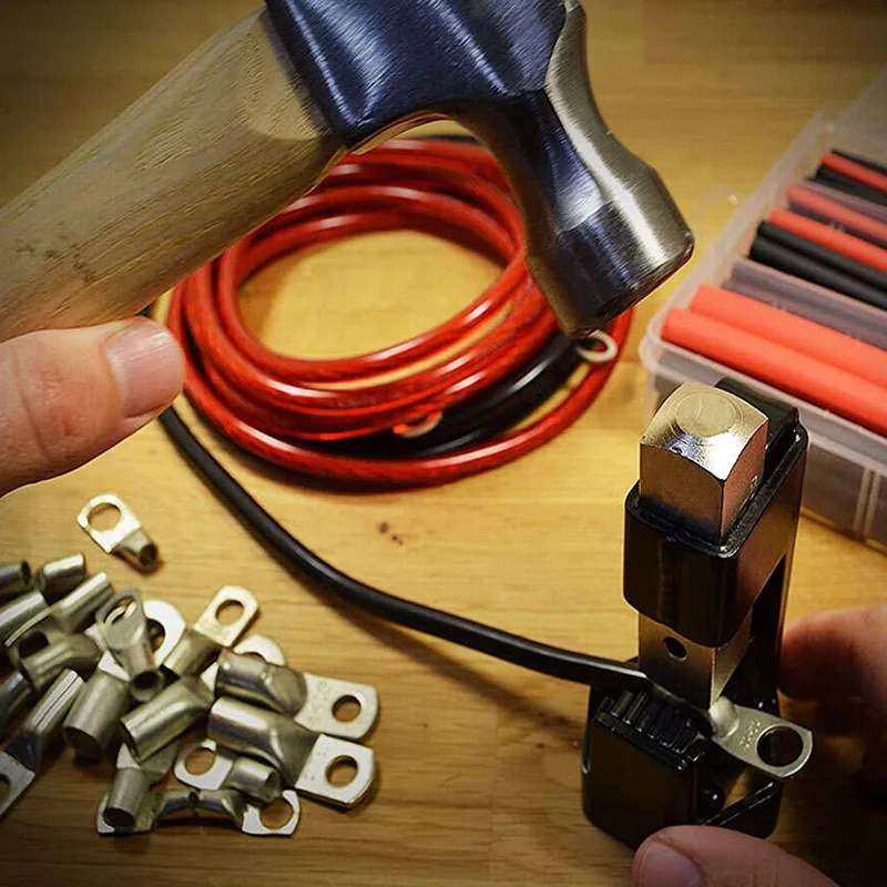 HUHAO Portable Hammer Crimp Tool 8AWG-4/0AWG Spring Loaded Copper Lug Crimper For Vehicle Battery Electrical Wiring Work