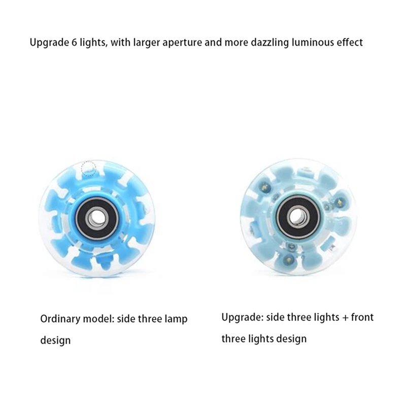 6LED Roller Skate Wheels - Skateboard Wheels Light Up Quad Wheels Double Row Skating