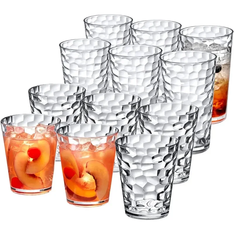 Iceberg - 16-Ounce and 24-Ounce Plastic Tumblers (Set of 12), Plastic Drinking Glasses, All-Clear Reusable Plastic Cups