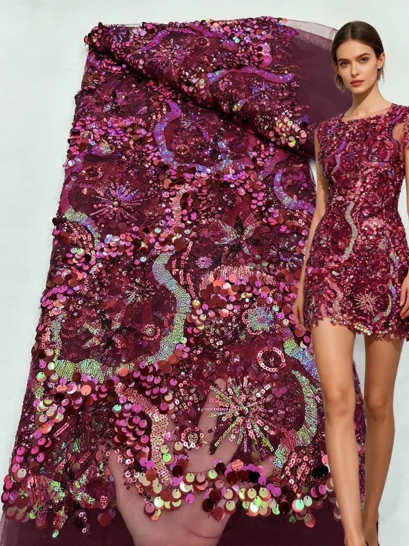 

Wholesale Luxury African Lace Fabric Sequins French Mesh 2025 New African Fabrics Sequins Tulle Lace Fabrics for Dresses Sewing