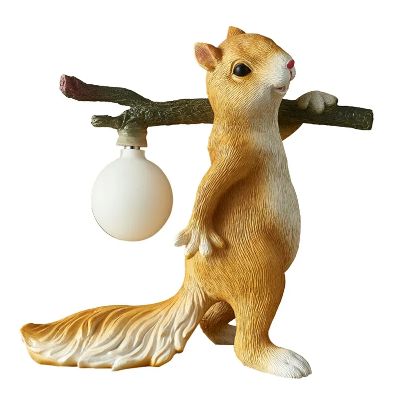 

Cute Squirrel Cartoon Decorative Desk Lamp Study Resin Lamp Bedroom Bedlight