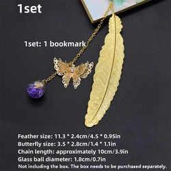 1pc Chinese Style Metal Feather Bookmark Creative Immortal Dried Flower Butterfly Leaf Student Bookmark Teacher's Day Gift