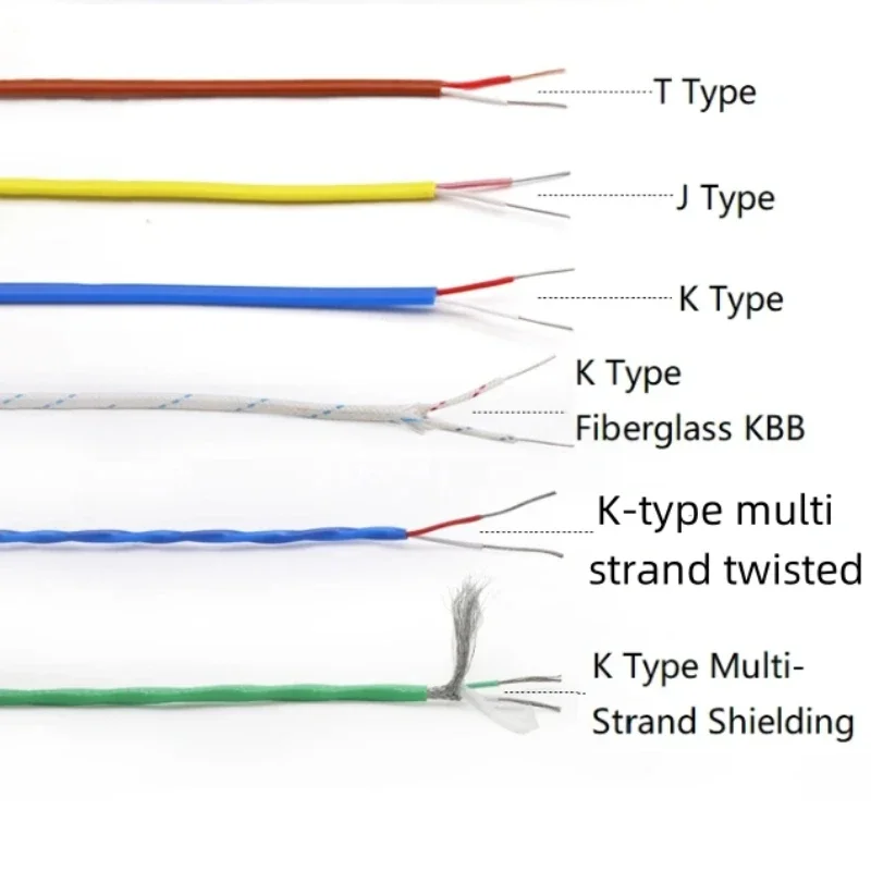 1M K J T Type Thermocouple Wire 2 Cores PTFE Insulator Shielded Line High Temperature Measuring Compensation Cable