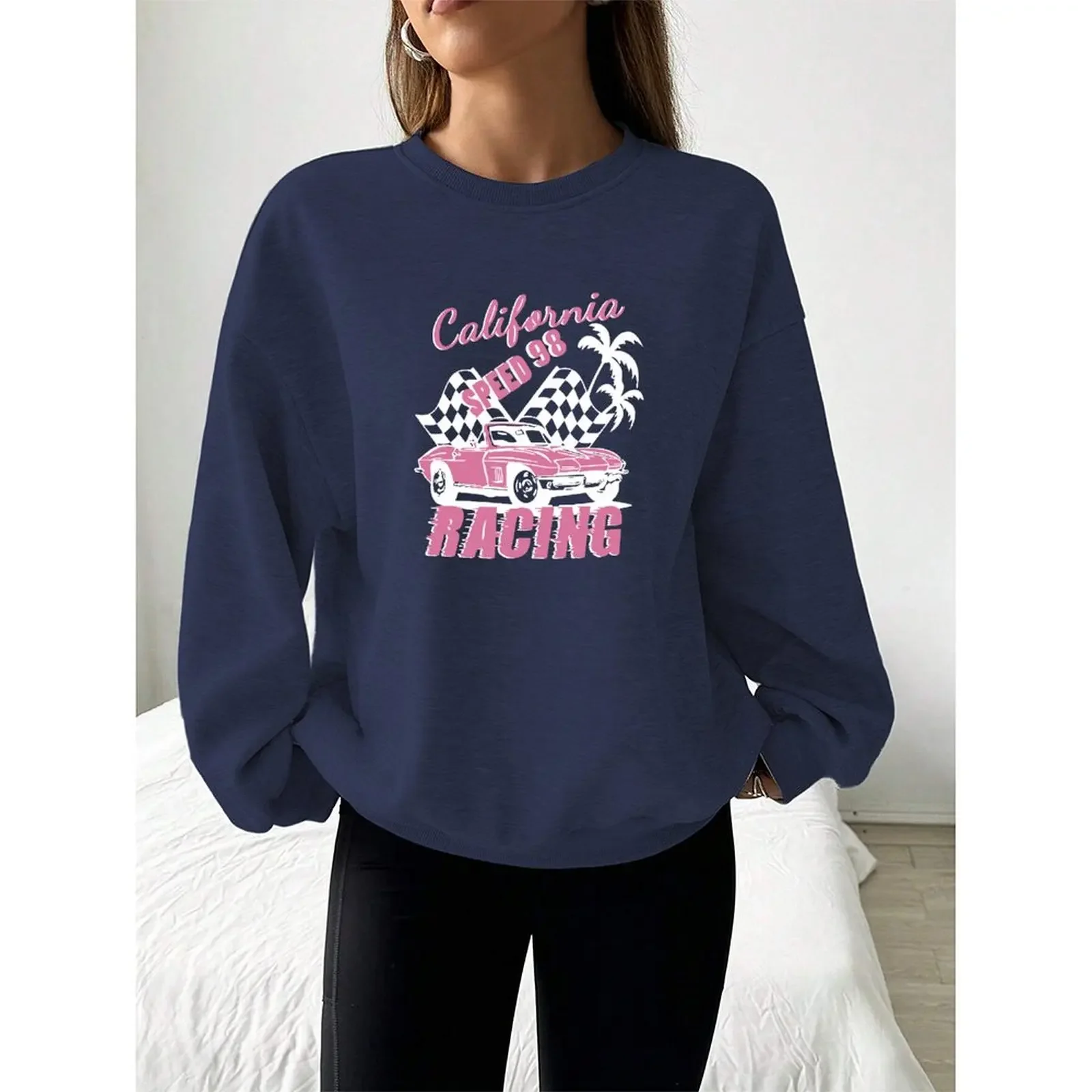 

2025 Fashion O-Neck Long Sleeve Pullovers Woman Y2k Elegant Sweatshirt Velvet Winter Comfortable Loose Casual Printed Tops