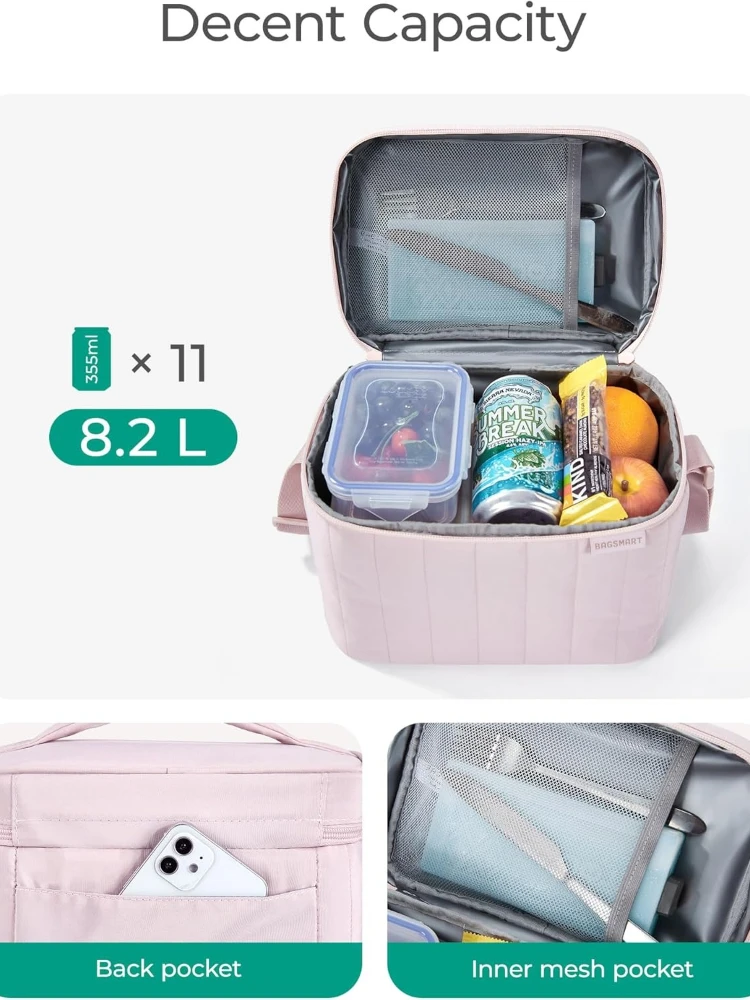 Insulated Lunch Box for Women, Cute Puffer Lunch Bag Reusable Cooler with Premium Lining, Khaki Checkered