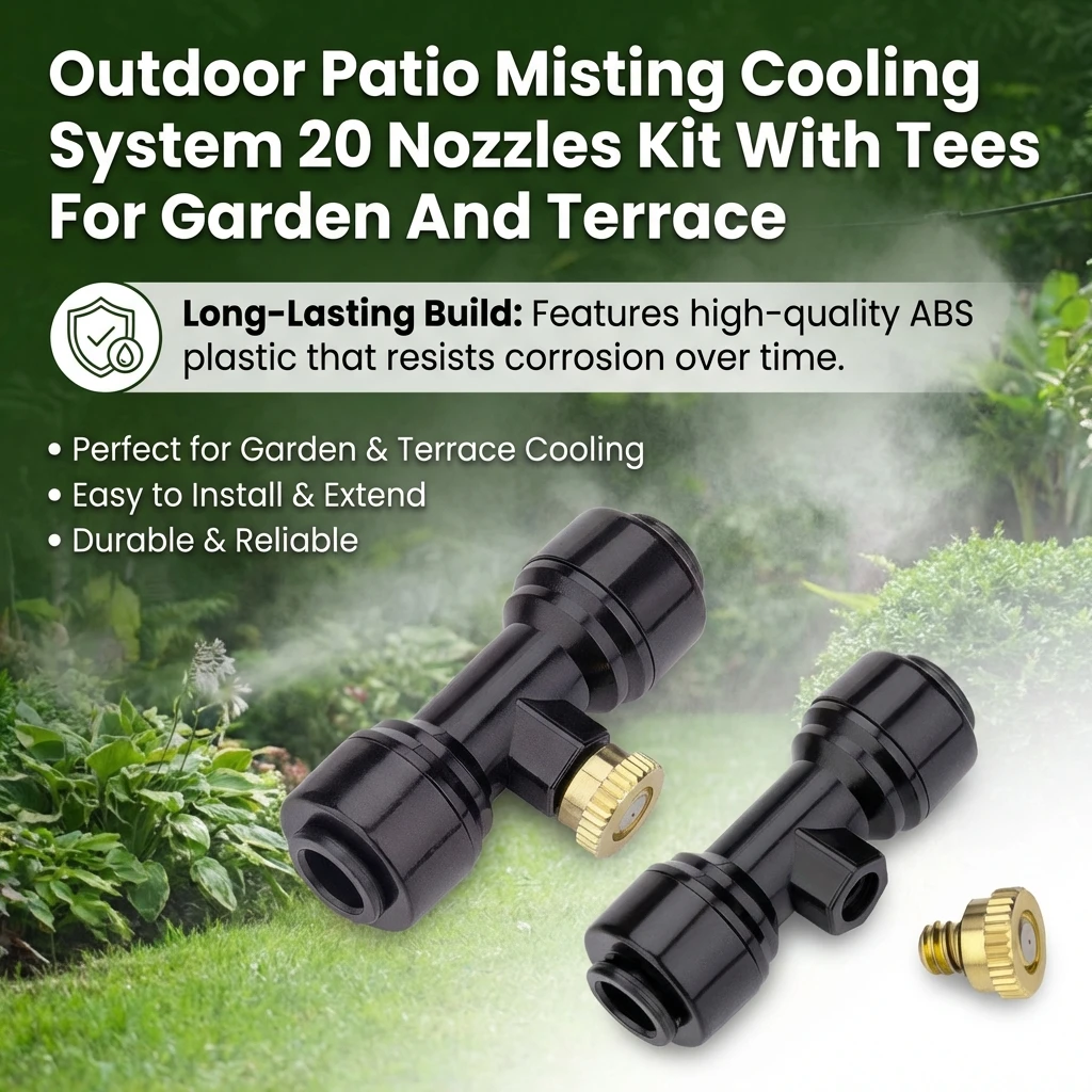 ABS Misting Cooling System for Garden Patio Homeowners 20 Nozzles Kit with Tees Efficient Water Mist Cooling Durable ABS