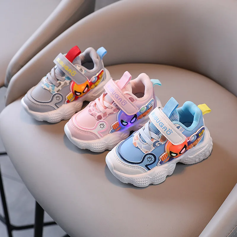 

Cartoon Spider Man LED Cute Baby Girls Boys Sneakers Mesh Breathable Lighting Infant Tennis Toddlers Glowing Baby Casual Shoe