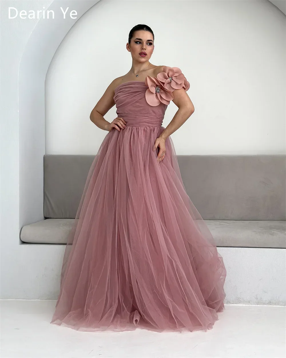 Robe de soirée en tulle à une épaule personnalisée, jupes longueur au sol A-ligne, robes d'occasion sur mesure, Rhformel, Arabie saoudite, Dearin