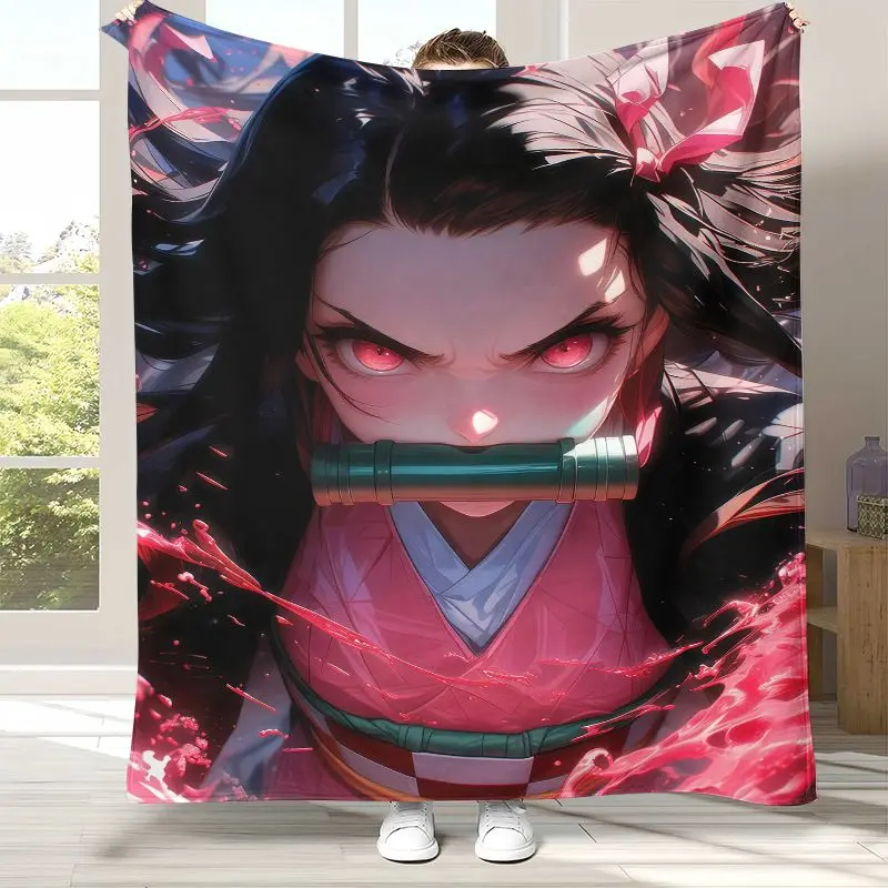 Demon Slayer Kimetsu no Yaiba Tanjiro Nezuko Anime Soft Flannel Throw Blanket,Cozy Warm Blanket for Bed,Sofa,Living Room,Picnic