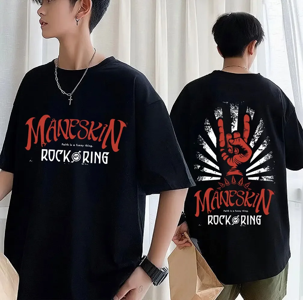 Maneskin Best Rock Am Ring T Shirt Italian Rock Band Men Women T-Shirt Retro Hip Hop Gothic Oversized T-shirts Casual Streetwear