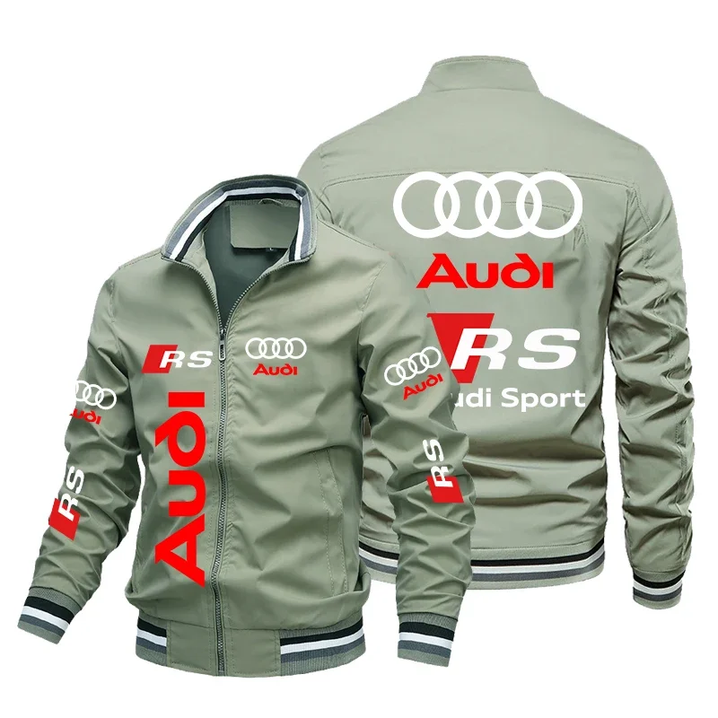 Audi RS Logo Print Jacket Trendy Audi Sport Motorcycle Jacket Casual Slim Outdoor Racing Biker Jacket Oversized Men Clothing