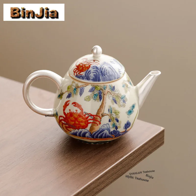 165ml Gilt Silver Plant Ash Lotus Crab Maple Teapot Creative Tea Infuser Pot Tea Soaking Kettle With Ball Hole Tea Items Craft