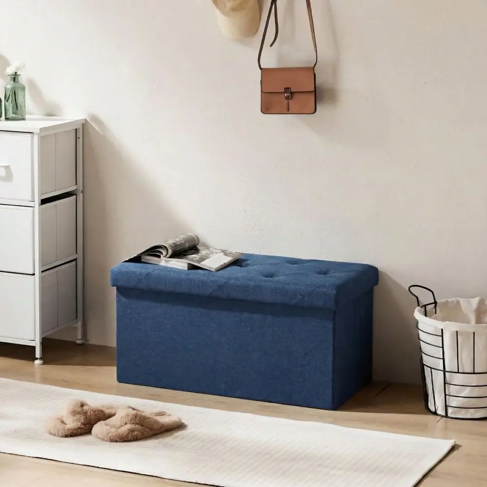 

Inches Folding Storage Ottoman Bench, Foot Rest With Divider Foam Padded Seat Large Storage Chest Long Box For Living Room Bedr