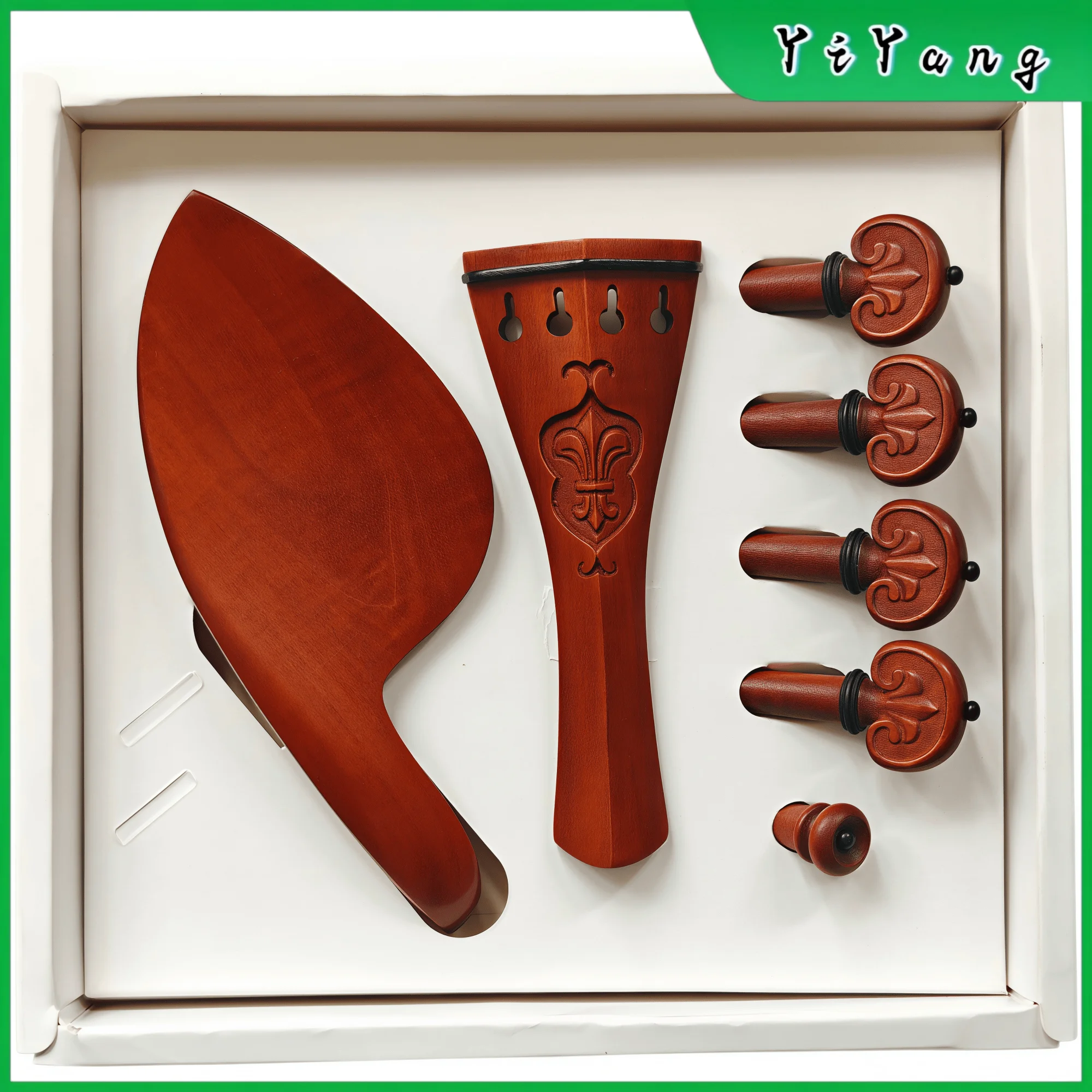 1 set 4/4 Jujube wood carved Violin Accessories chin rest pegs tailpiece end pin Parts - view 2