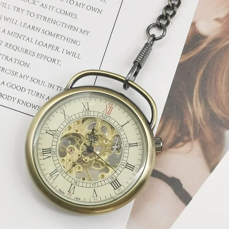 Top Brand Luxury Vintage Watch Necklace Skeleton Dial Mechanical Fob Pocket Watch Clock Pendant Men Women Chain Best Gift