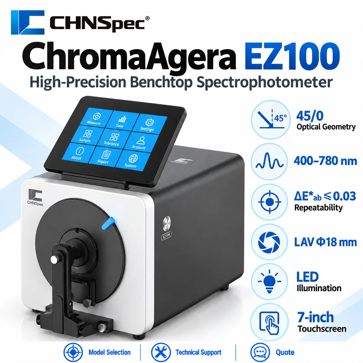 CHNSpec ChromaAgera EZ100/EZ200/EZ300 High-Precision Desktop Spectrophotometer, 45/0 Color Meter for Paint, Plastic & Textile
