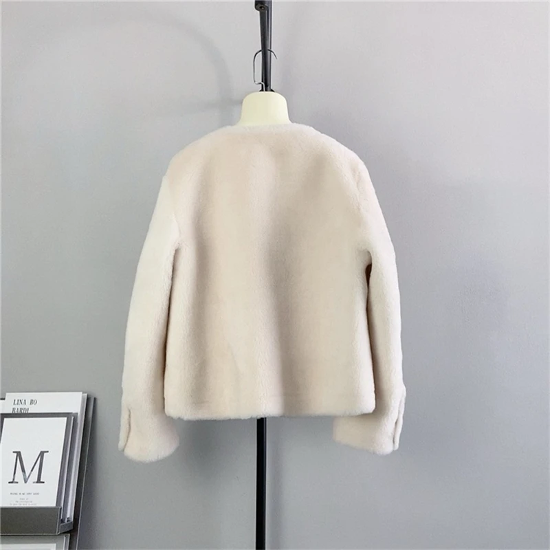 Lady Girl Sheep Shearling Round Neck Short Jacket Pure Wool Fall and Winter Female Warm Winter Coat PT445