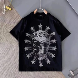 AlexPlein Skulls Rhinestones Diamond Men's Fashion Clothing Streetwear 2022 Winter Round Neck Shortsleeve Tshirt High Quality