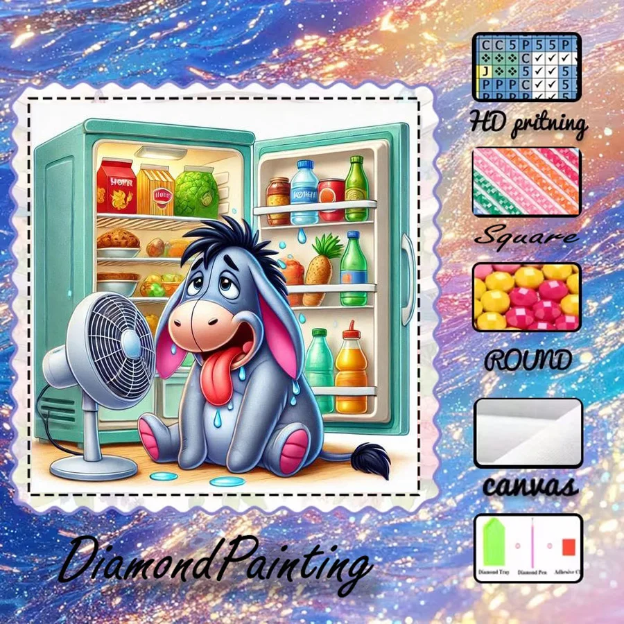 

1 piece - 5D-DIY - Flocking cloth - Special drill - Diamond painting set - Refrigerator, donkey - Mosaic - Diamond art
