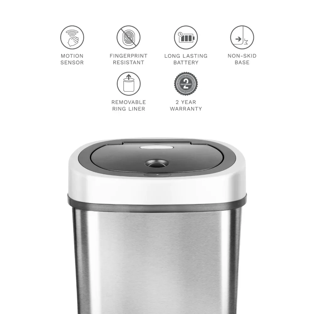 3.2 Gallon / 12 Liter Motion Sensor Oval Trash Can, Fingerprint-Resistant Stainless Steel