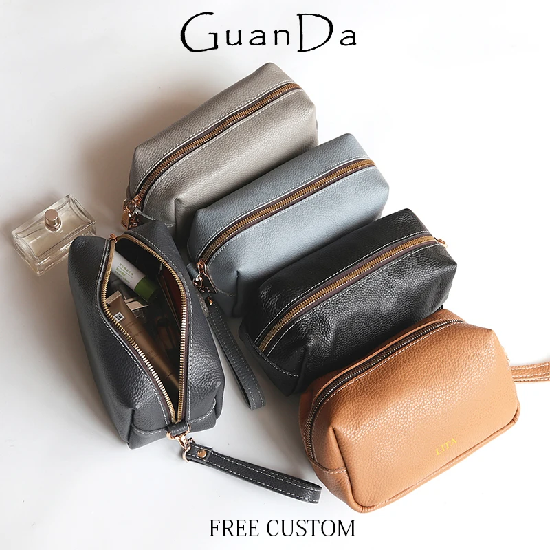 Custom Letters Large Capacity Wrist Clutch Bag Zipper Cow Leather Luxury Phone Purse Travel Cosmetic Bag Wallet Storage Bags