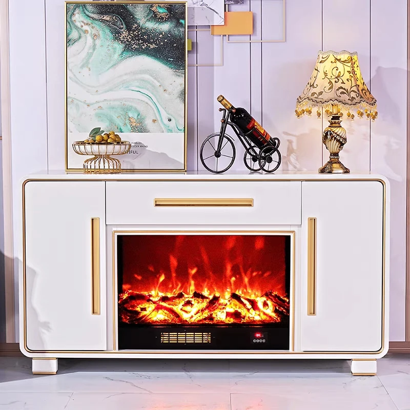 Beautiful Fireplace TV Table Luxury Side Cabinet Storage Cabinet Simulate Flames Modern Living Room Furniture