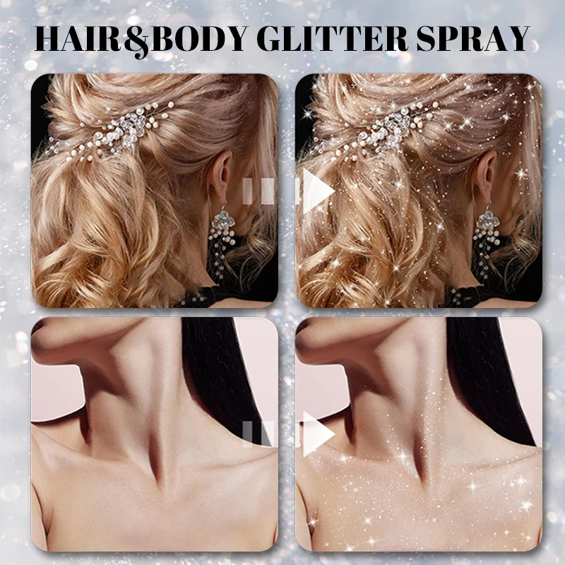 Spray surligneur liquide, poudre scintillante pour vêtements de cheveux, Spray scintillant pour le corps, cosmétiques de maquillage à paillettes à séchage rapide
