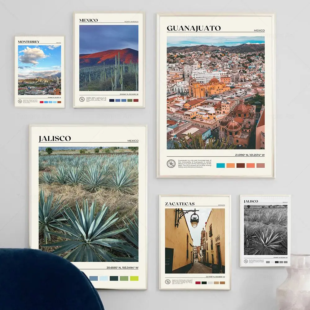 Arte nórdico, decoración de pared del hogar, carteles de viaje de ciudad de México, pintura en lienzo para dormitorio, sala de estar, imágenes modernas de Jalisco Guanajuato