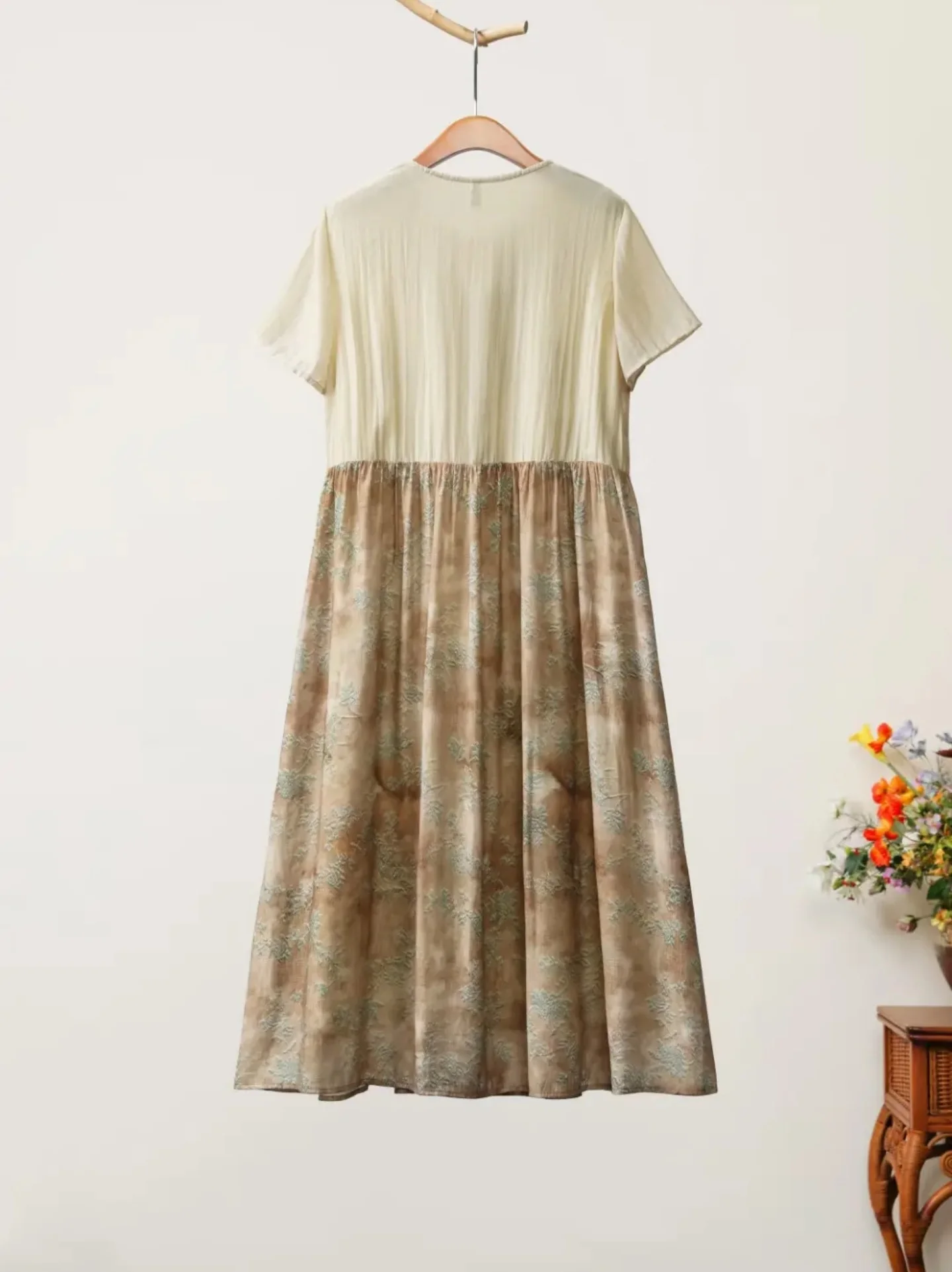 ملابس نسائية صيفية فاخرة أصفر فاتح على شكل حرف A فستان عتيق على الطراز الصيني برقبة دائرية وتطريز فساتين طويلة على الموضة #4