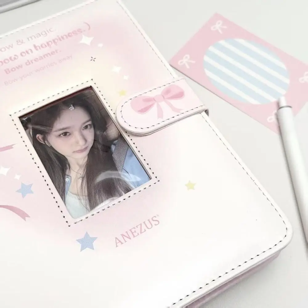 1pc PU Photo Card Binder Loose-leaf A5 3-inch Photocard Holder Bow Star Patterns Collectibles Booklet for  & Idol Cards