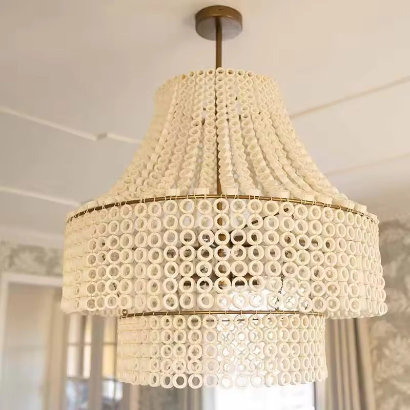 American Handmade Rustic Vintage Retro Wooden Iron White Chandelier for Villa Retro  Living Room Light Entrance Pendant Lights