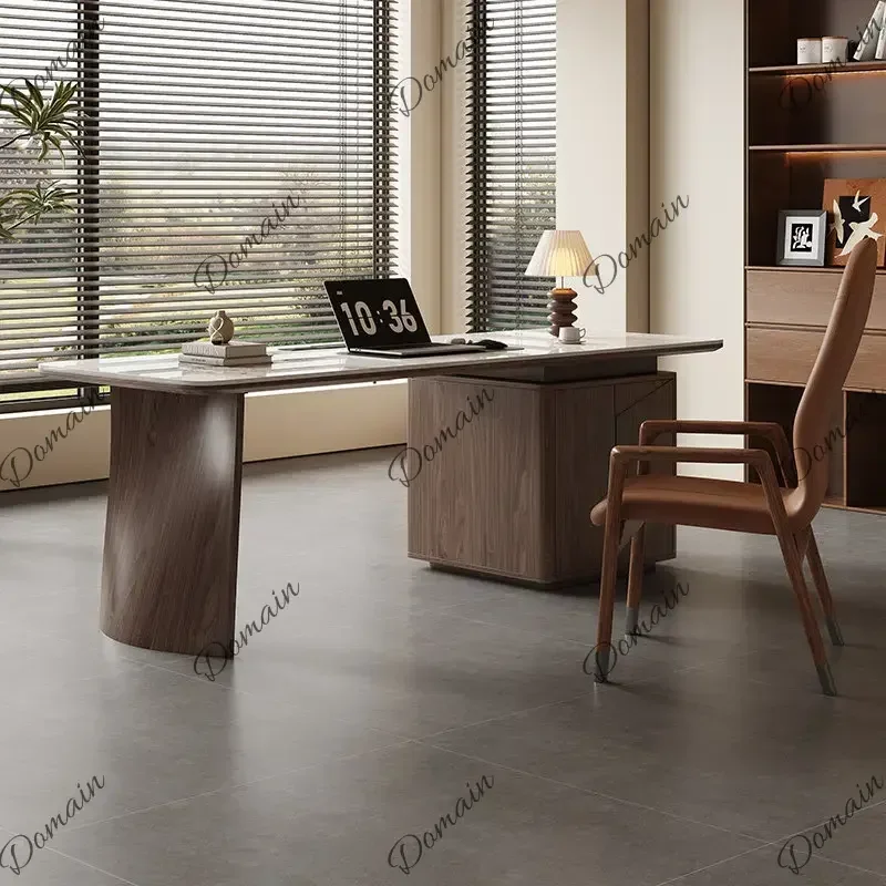 BW New Chinese-style Solid Wood Rock Slab Desk Elegant And Refined Executive Rectangular Luxury Office Desk Space Saving Furnitu