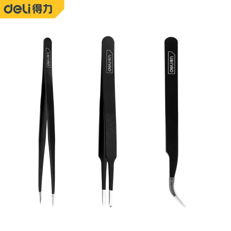 Deli Multifunction Industrial Tweezers 3 Pcs Set High Temperature Resistant Stainless Steel Material Electrician Hand Tools