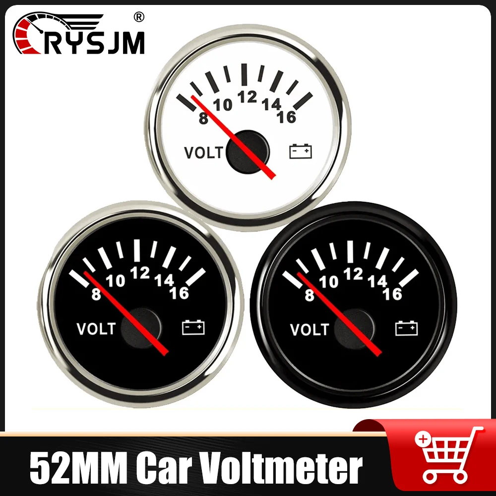 

RYSJM 2'' 52mm Voltmeter 8-16V Marine Yacht Auto Waterproof Volt Gauge For Universal Car Boat Marine Volt Meter Automotive Part