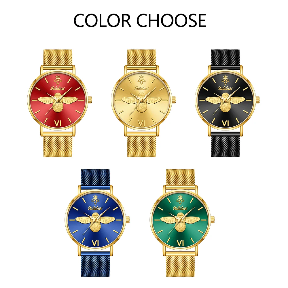 YaLaLuSi Minimalist Quartz Couple’s Watches with 3D Bee Relief Design for Men and Women Relojes De Mujeres