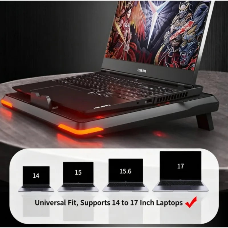 Emotal Gaming Laptop Cooler Pad Dual USB Port Mute Big Turbine Fan Fast Heat Dissipation for ASUS Multiple Sizes Laptop Office