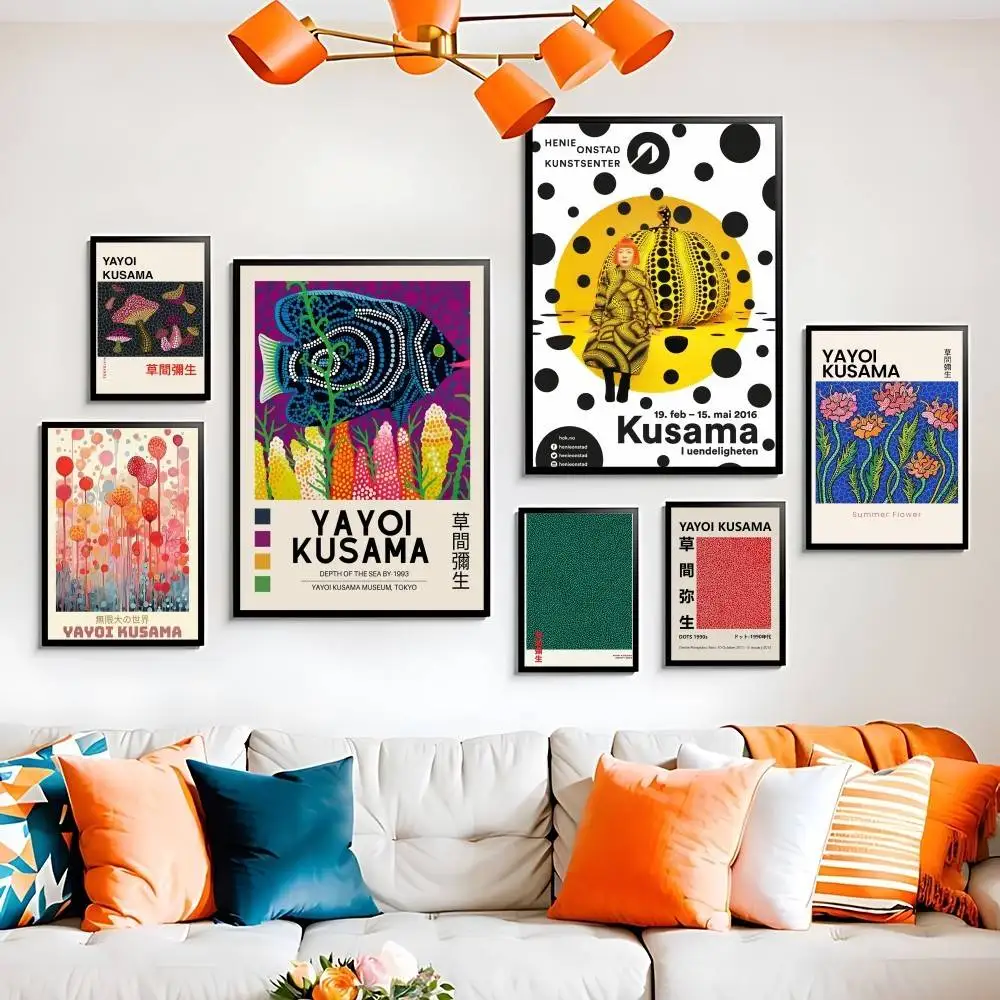 Y-Yayoi K-Kusama Exhibition Poster Sticky Posters Waterproof Paper Sticker Coffee House Bar Home Decor