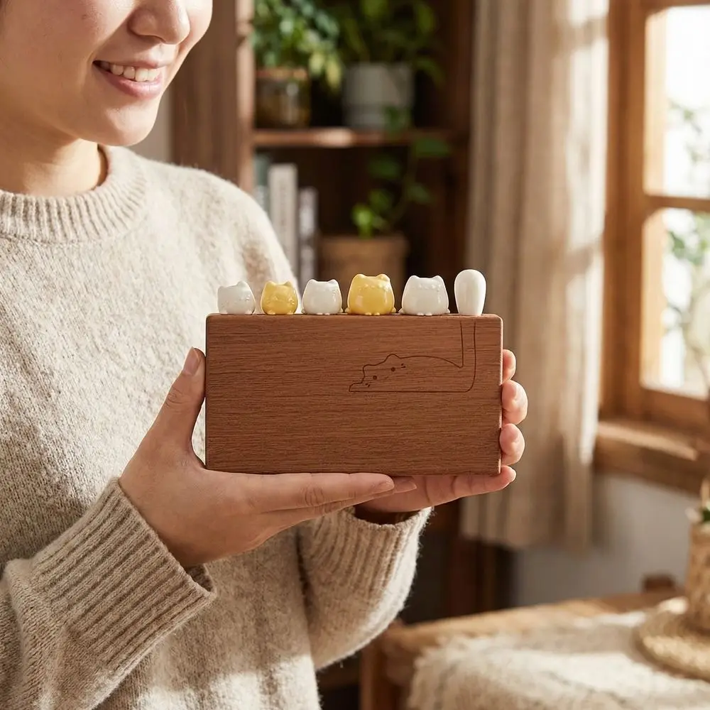 

Cartoon Cat Fruit Fork Set Rust-Proof Draining Function Stainless Steel Fork Decorative Portable Dessert Fork Kitchen