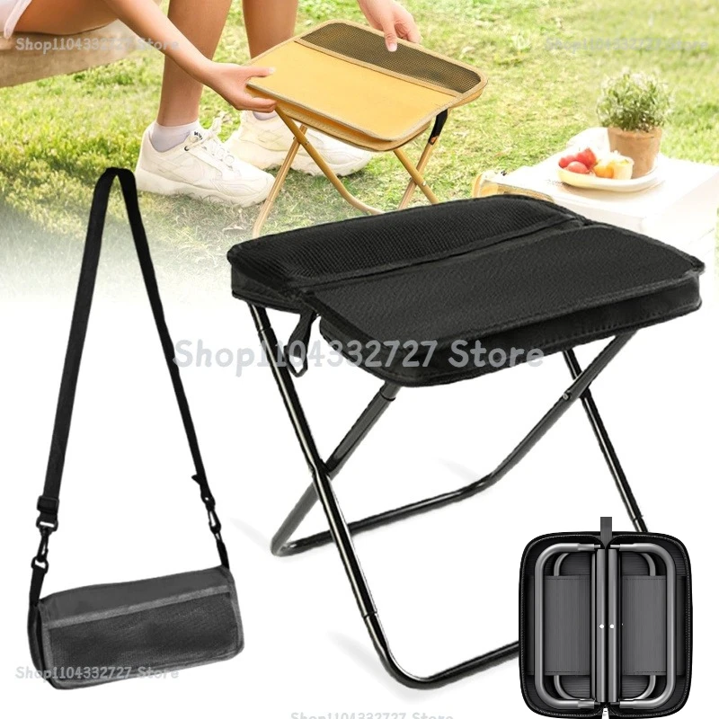 Portable Folding Stool for Adults, Black Lightweight Camping Seat, Compact Design for Fishing, Hiking, Gardening, Beach Activiti