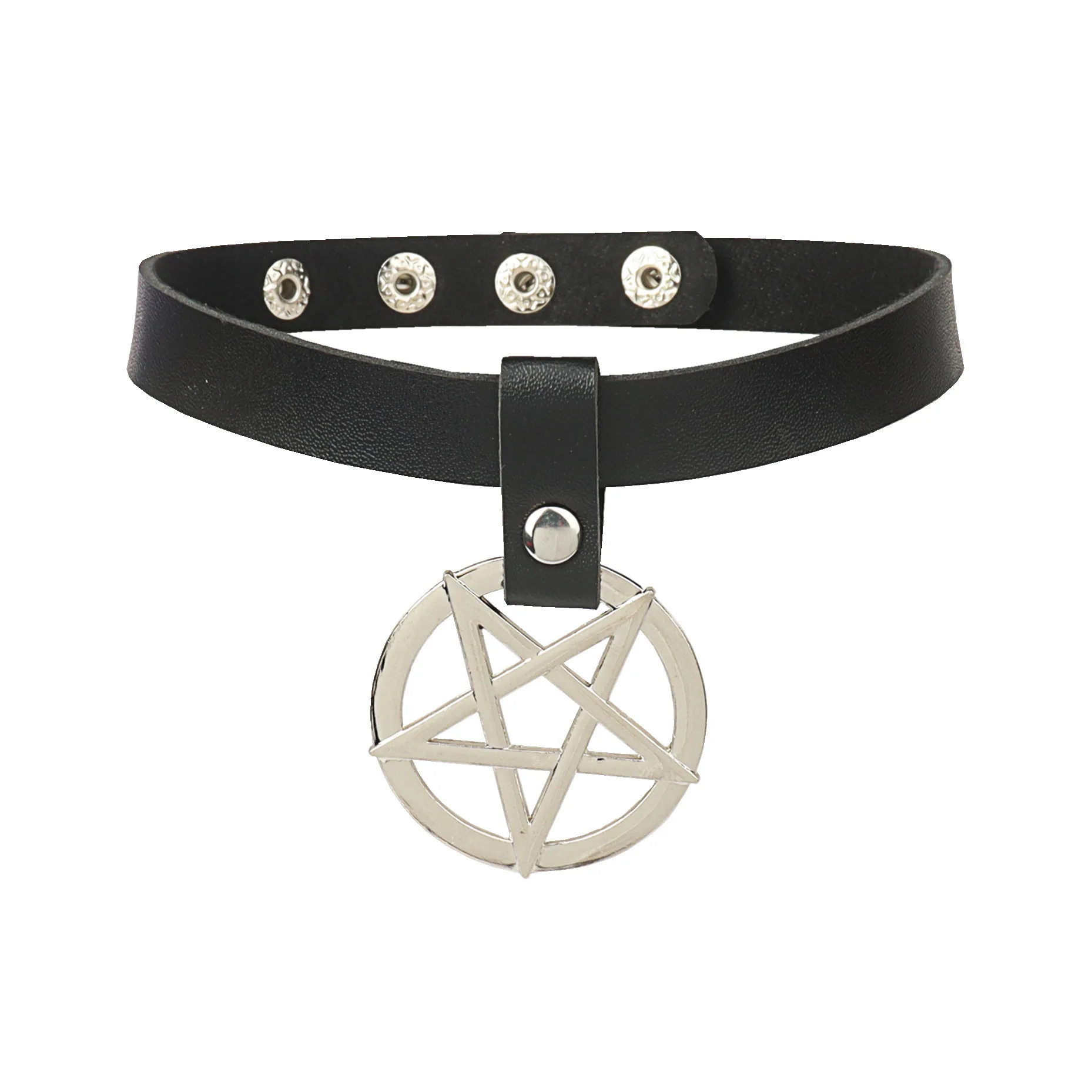 Punk  Individuality Night club Originality Temperament Five-pointed star Pendant Choker Leather PU Neck strap Collarbone chain