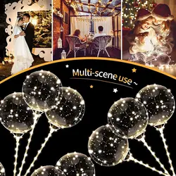 10 Sets LED Bobo Balloons Luminous Clear Bubble Balloon with Light String and Sticks for Wedding Birthday Party Decor Supplies