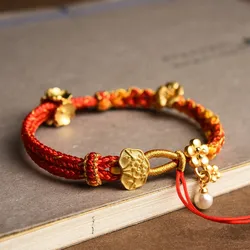 Tibetan Hand Rope Thangka Hand Woven Bracelet Zakiram Men's and Women's Ethnic Style Peach Knot Charming Bracelet Accessory