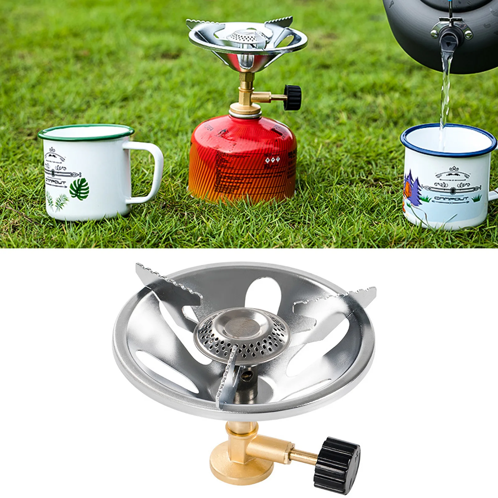 Bruciatore a gas da esterno Fornello da campeggio antivento Fornello a gas portatile pieghevole ultraleggero con accendino diviso Attrezzatura turistica per picnic