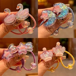 2PCS Cartoon Lovely Beaded Clouds Moon Swan Girls Elastic Hair Bands Princess Hair Accessories Children Hair Ties Baby Headwear