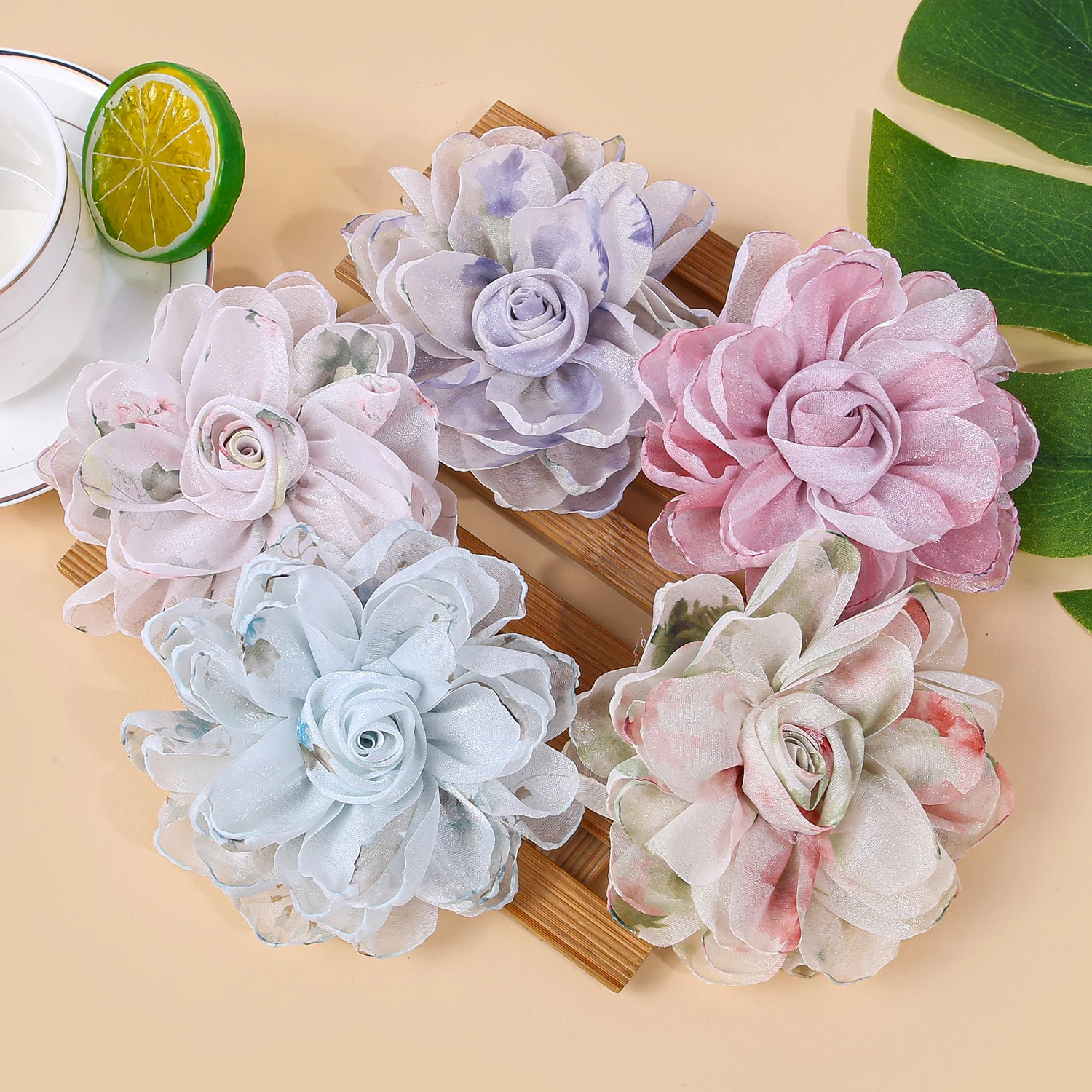 

5pcs Chiffon Print Flower Hair Clips Baby Girls Hairpins Barrettes Clips Soft Floral Hair Clip for Baby Hair Accessories