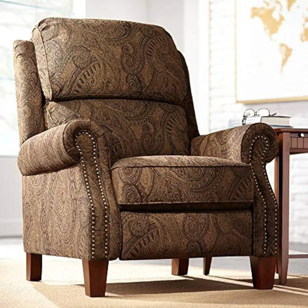 Warm Brown Recliner Chair, Traditional Armchair Comfortable Push Manual Reclining Footrest Adjustable, Recliner