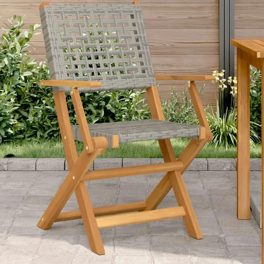 2-Piece Grey Acacia Wood & Poly Rattan Garden Chairs Set - Durable Outdoor Seating