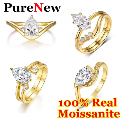 1ct/2ct Pear Cut Women's Wedding Moissanite Diamond Ring Set 925 Silver Plate 18k Gold D Color Moissanite Ring Set For Women GRA