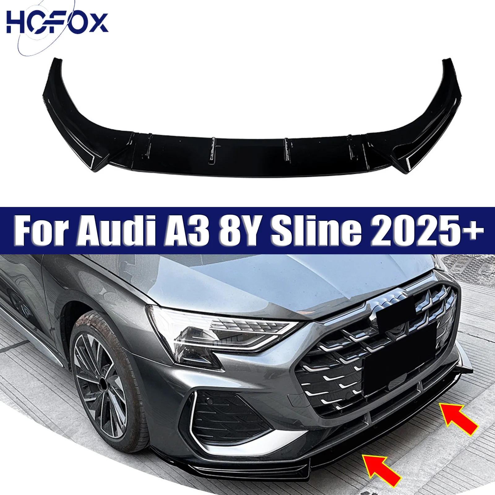 

For Audi A3 8Y Sline 2025+ Front Bumper Lip Splitter Spoile Diffuser By ABS Body Kit Cover